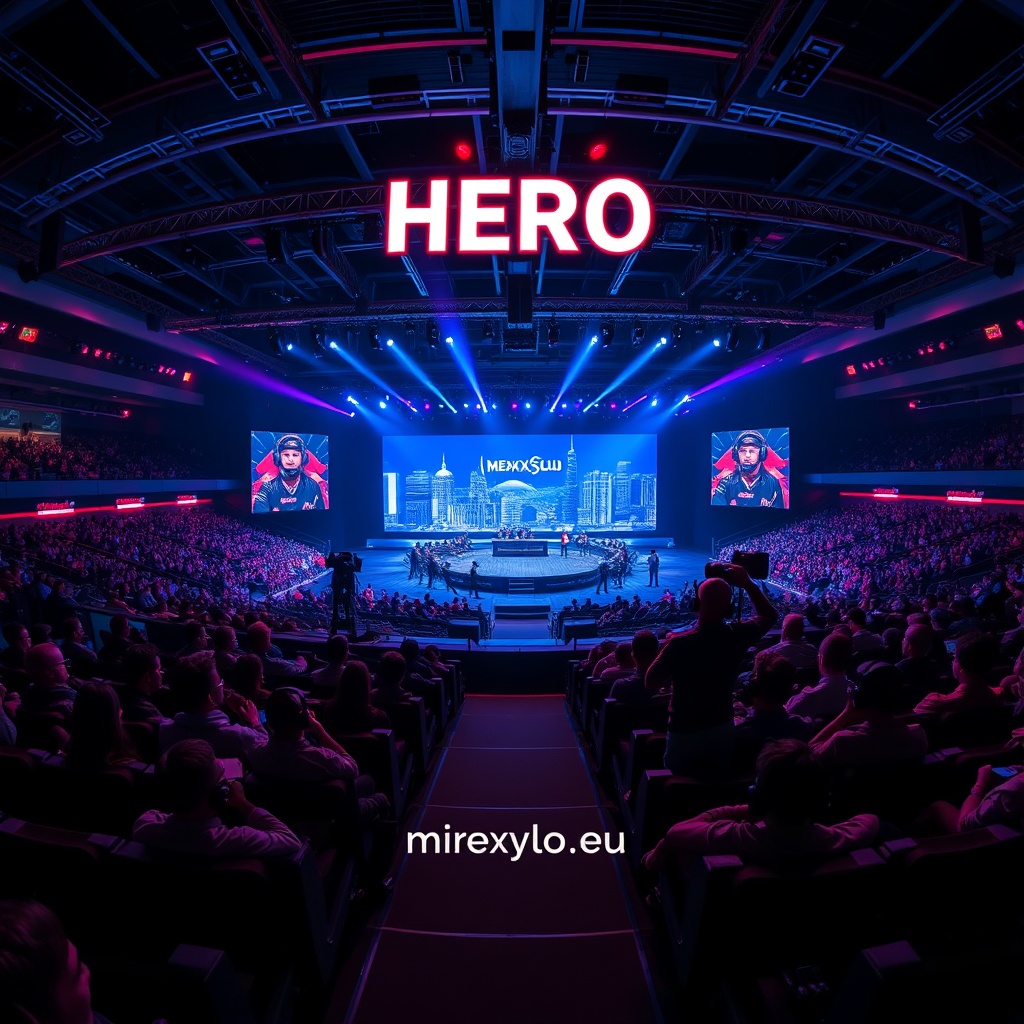 Esports arena in Seoul with teams on stage and neon lighting